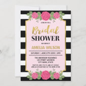 Black White Stripes Rozen Bridal Shower Invitation Kaart (Voorkant)