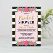 Black White Stripes Rozen Bridal Shower Invitation Kaart (Staand voorkant)