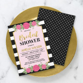 Black White Stripes Rozen Bridal Shower Invitation Kaart