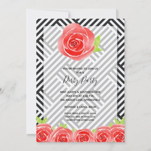 Black White Stripes Rozen Derby Horse Party Invite (Voorkant)
