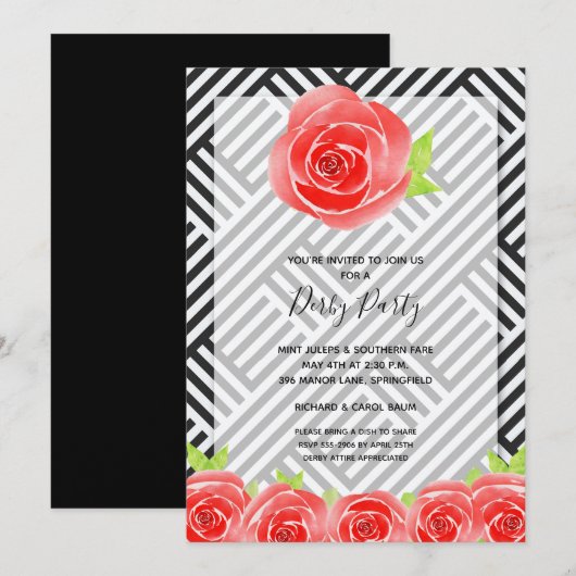 Black White Stripes Rozen Derby Horse Party Invite (Voorkant / Achterkant)
