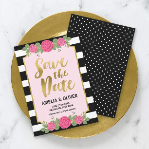 Black White Stripes Rozen Wedding Save the Date