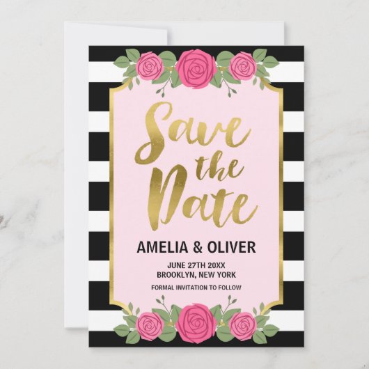 Black White Stripes Rozen Wedding Save the Date (Voorkant)