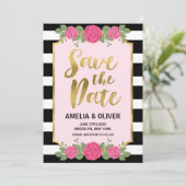 Black White Stripes Rozen Wedding Save the Date (Staand voorkant)