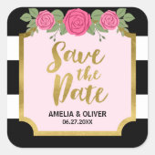 Black White Stripes Rozen Wedding Save the Date Vierkante Sticker (Voorkant)