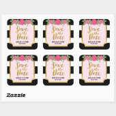 Black White Stripes Rozen Wedding Save the Date Vierkante Sticker (Vel)