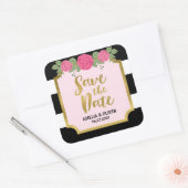 Black White Stripes Rozen Wedding Save the Date Vierkante Sticker (Envelop)