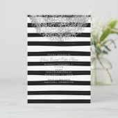 Black & White Stripes & Silver Circle Uitnodiginge Kaart (Staand voorkant)
