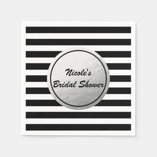 Black & White Stripes Silver Faux Folie Party Servetten (Voorkant)