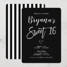 Black & White Stripes Silver Heart Chic Sweet 16