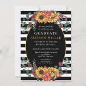 Black White Stripes Sunflower Graduparty Kaart (Voorkant)