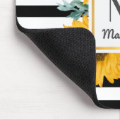 Black White Stripes Sunflower Monogram Muismat (Hoek)