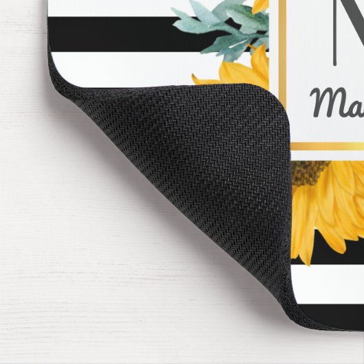 Black White Stripes Sunflower Monogram Muismat (Hoek)