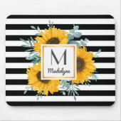 Black White Stripes Sunflower Monogram Muismat (Voorkant)
