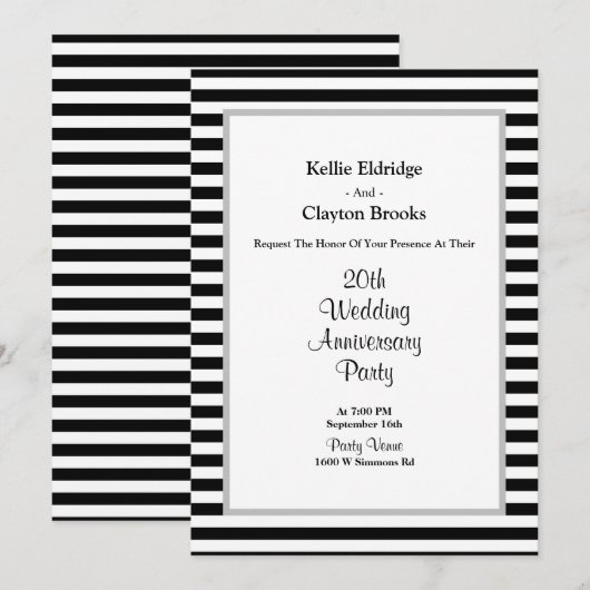 Black/White Stripes Wedding Jubileum Party Kaart (Voorkant / Achterkant)