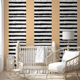 Black White Stripes with Gold Confetti Pattern Behang