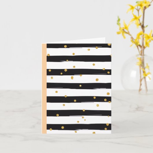 Black White Stripes with Gold Confetti Pattern Kaart (Gele Bloem)
