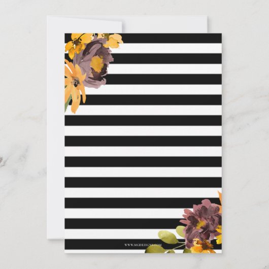 Black White Stripes Yellow Floral Graduation Party Kaart (Achterkant)