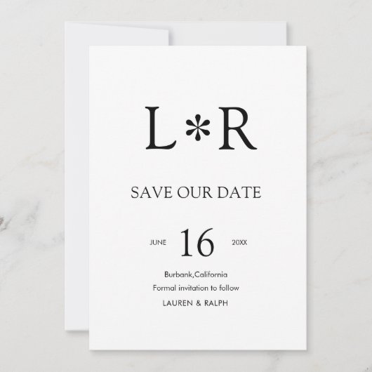 Black & White | Stylish Modern Save the Date Kaart (Voorkant)