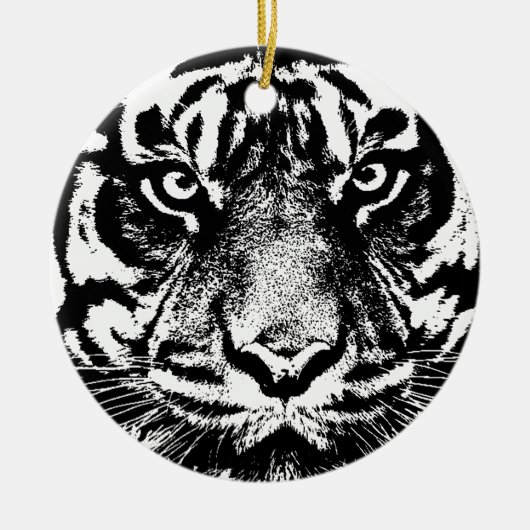 Black White Sumatran Borneo Tiger Eye Artwork Keramisch Ornament (Voorkant)