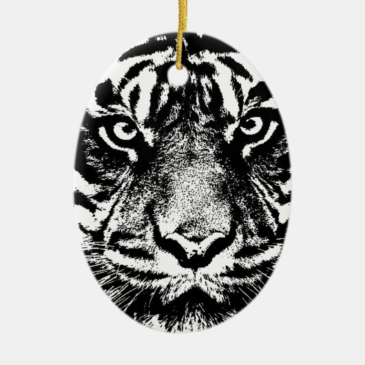 Black White Sumatran Borneo Tiger Eye Artwork Keramisch Ornament (Voorkant)