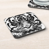 Black White Sumatran Borneo Tiger Eye Artwork Onderzetter (Linkerzijde)