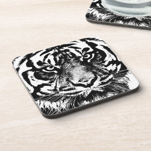 Black White Sumatran Borneo Tiger Eye Artwork Onderzetter (Linkerzijde)