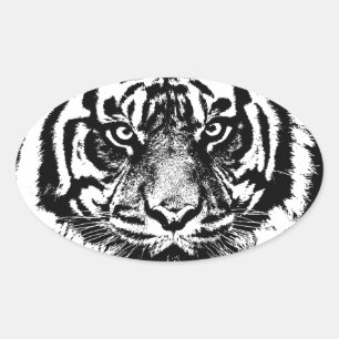 Black White Sumatran Borneo Tiger Eye Artwork Ovale Sticker