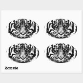 Black White Sumatran Borneo Tiger Eye Artwork Ovale Sticker (Vel)