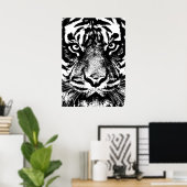 Black White Sumatran Borneo Tiger Eye Artwork Poster (Thuiskantoor)