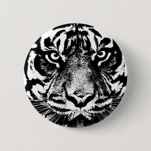Black White Sumatran Borneo Tiger Eye Artwork Ronde Button 5,7 Cm (Voorkant)