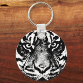 Black White Sumatran Borneo Tiger Eye Artwork Sleutelhanger (Voorkant)