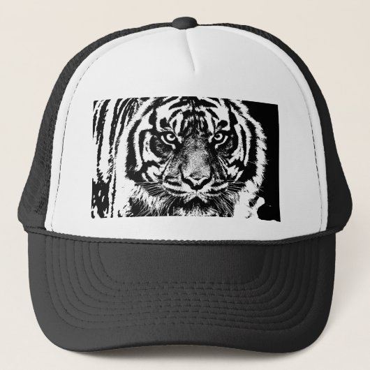 Black White Sumatran Borneo Tiger Eye Artwork Trucker Pet (Voorkant)