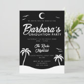 Black White Summer Night Beach Afstudeerfeest Kaart (Staand voorkant)