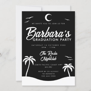 Black White Summer Night Beach Afstudeerfeest Kaart