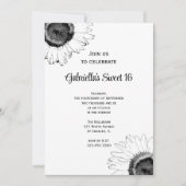 Black White Sunflower Sweet 16 Birthday Kaart (Voorkant)