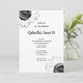 Black White Sunflower Sweet 16 Birthday Kaart (Staand voorkant)