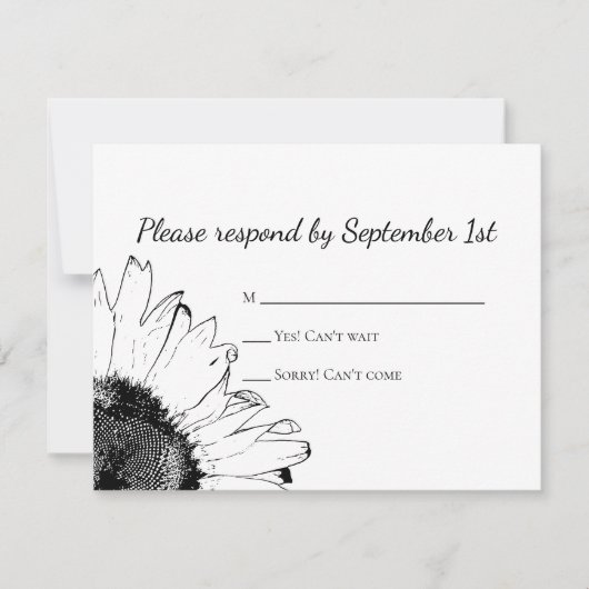 Black White Sunflower Wedding RSVP Response Kaart (Voorkant)