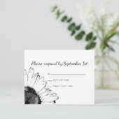 Black White Sunflower Wedding RSVP Response Kaart (Staand voorkant)