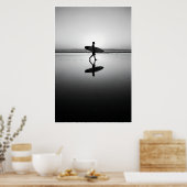 Black & White Surfer bij zonsondergang Poster (Keuken)