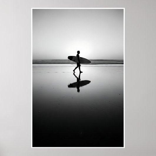 Black & White Surfer bij zonsondergang Poster (Voorkant)