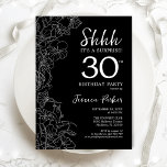 Black White Surprise 30th Birthday Kaart<br><div class="desc">Black White Surprise 30th Birthday Invitation. Het minimalistische moderne feministische ontwerp kenmerkt botanische accenten en typografische manuscriptdoopvont. Eenvoudige bloemige uitnodigingskaart perfect voor een stijlvol vrouw verrassingsfeest. Uitnodigingen op Zazzle afdrukken of sjabloon voor digitaal afdrukken direct downloaden.</div>