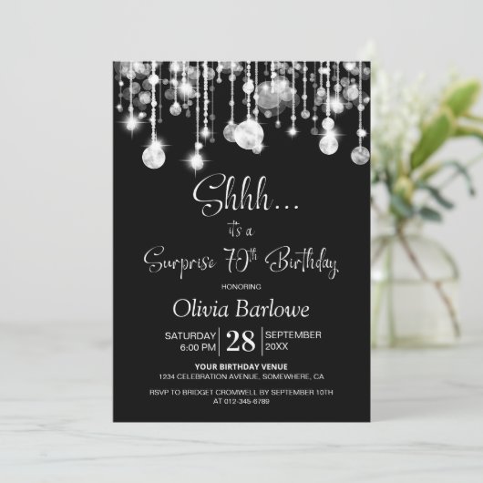 Black White Surprise 70ste verjaardagsfeestje Kaart (Staand voorkant)