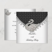 Black White Swan Elegant Birthday Party Kaart (Voorkant / Achterkant)