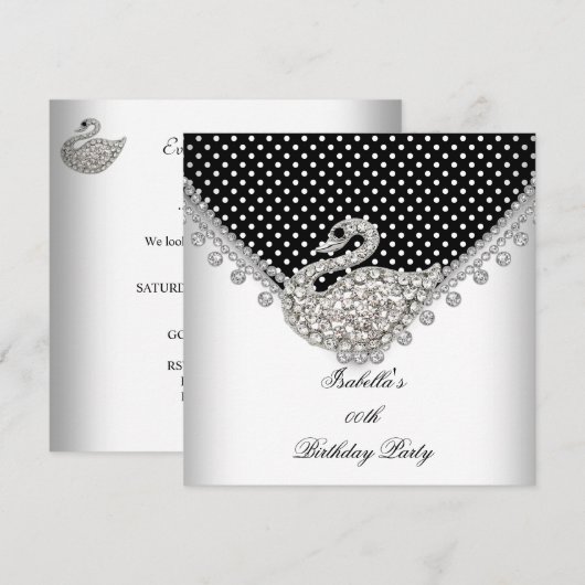 Black White Swan Elegant Birthday Party Kaart (Voorkant / Achterkant)