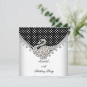 Black White Swan Elegant Birthday Party Kaart (Staand voorkant)