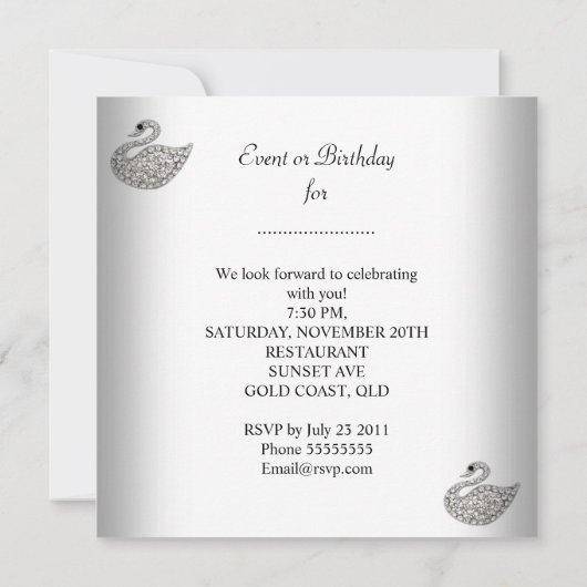 Black White Swan Elegant Birthday Party Kaart (Achterkant)