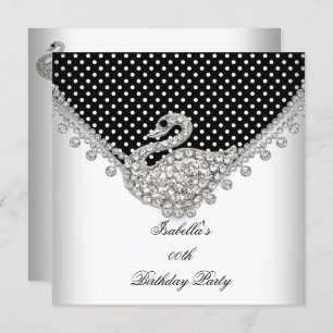 Black White Swan Elegant Birthday Party Kaart