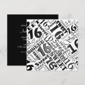 Black&White Sweet 16 Birthday Party Invitation Kaart (Voorkant / Achterkant)