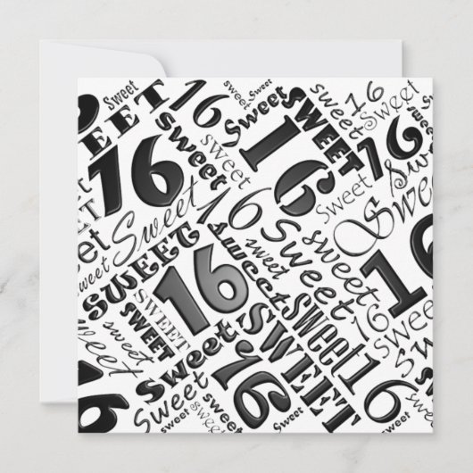 Black&White Sweet 16 Birthday Party Invitation Kaart (Voorkant)